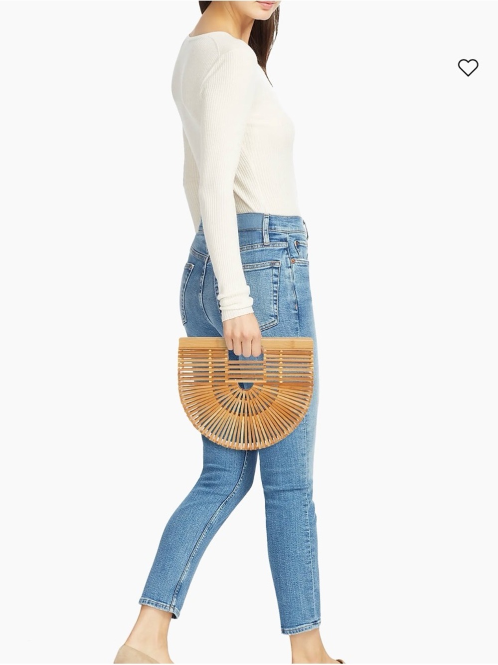 Semi-Circle Bamboo Slatted Handbag - Natural Wood - Picture 2 of 5